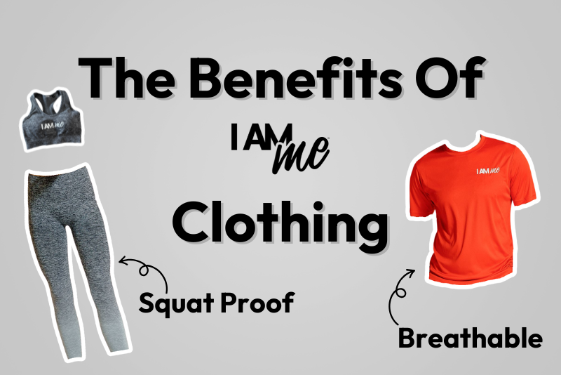 The Benefits of I Am Me Clothing Blog image featuring a mens performance top and the womens grey ombre set
